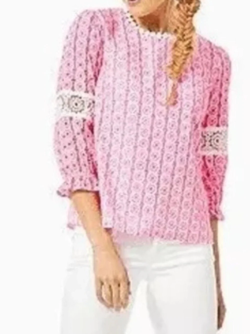 Lilly Pulitzer Jourdana Eyelet Top color pattern Lilly's Coral Starburst 10 - Picture 10 of 11